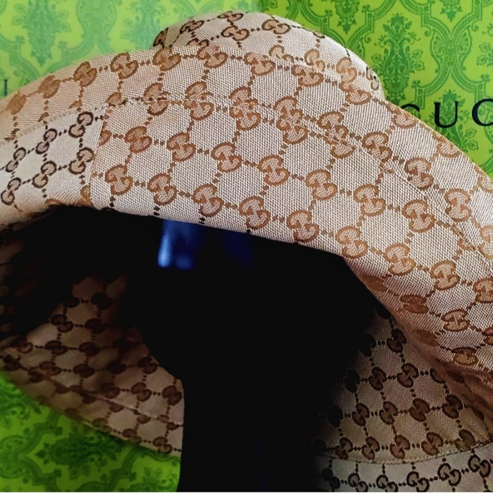 Beige Wide Brim Large Jacquard Canvas Monogram Bucket Hat Sun Coverage Beach New - Picture 14 of 16